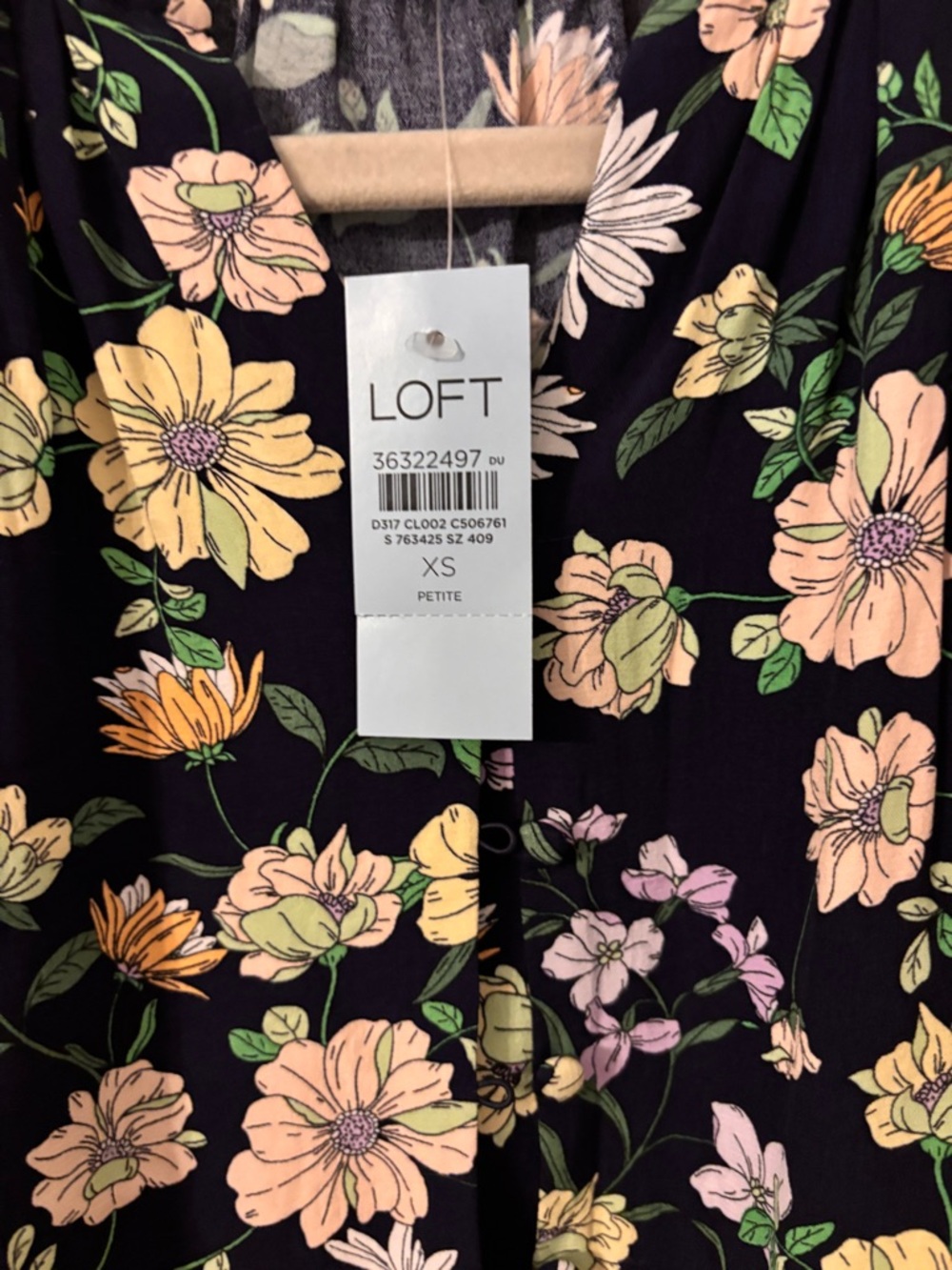 LOFT Petites Navy Floral Button-Front Dress with Pink and Yellow Blooms NWT - Picture 3 of 7